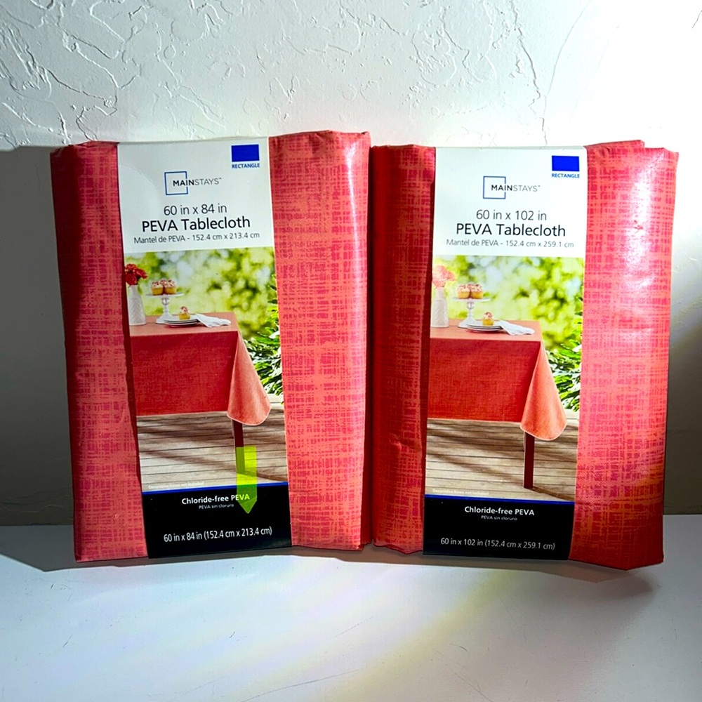 Mainstays Lot of 2 Identical 60 Inch by 84 Inch Peva Rectangular Table Cloth